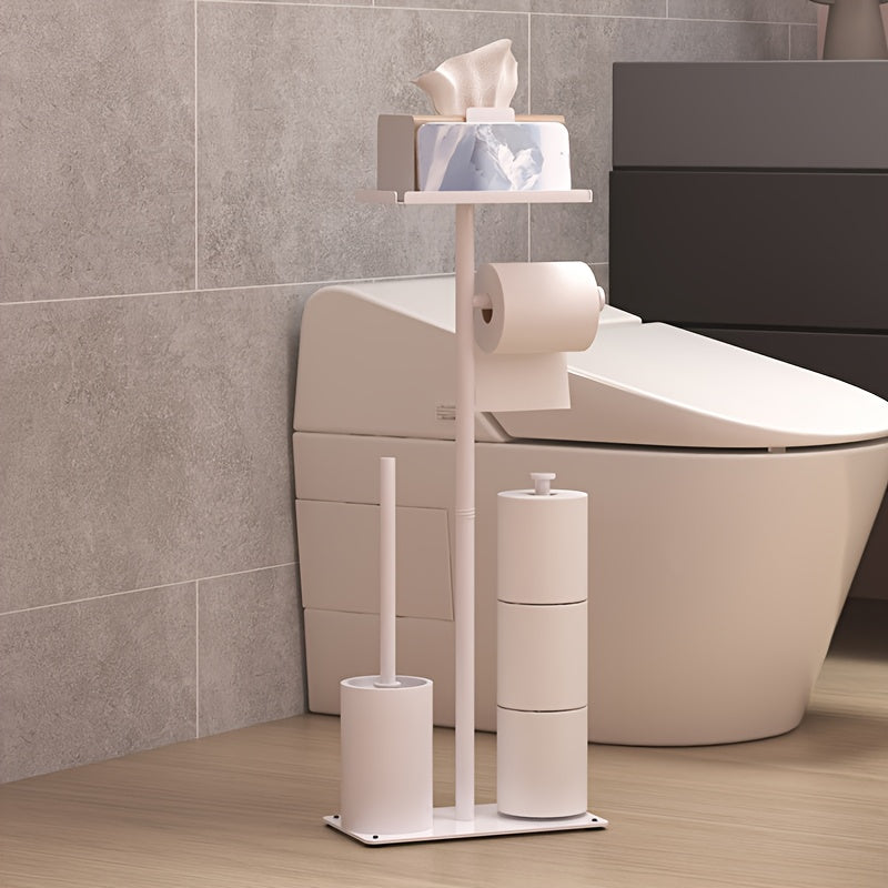 1pc Toilet Paper Holder, Toilet Brush and Stand Set with Built-in Storage Space - Freestanding Bathroom Organizer, Suitable for Home and Hotel Use, Bathroom Decor