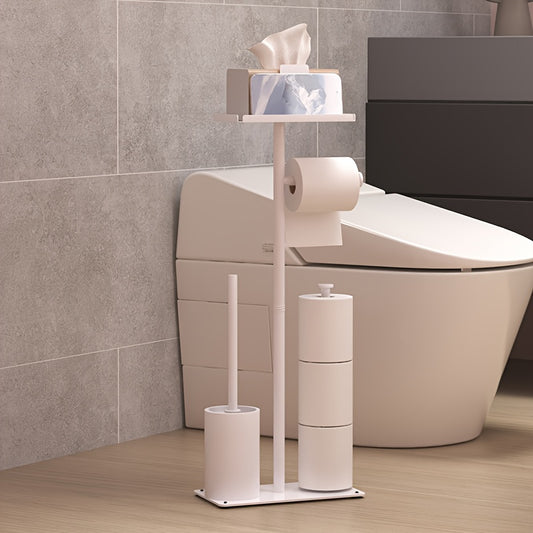 1pc Toilet Paper Holder, Toilet Brush and Stand Set with Built-in Storage Space - Freestanding Bathroom Organizer, Suitable for Home and Hotel Use, Bathroom Decor