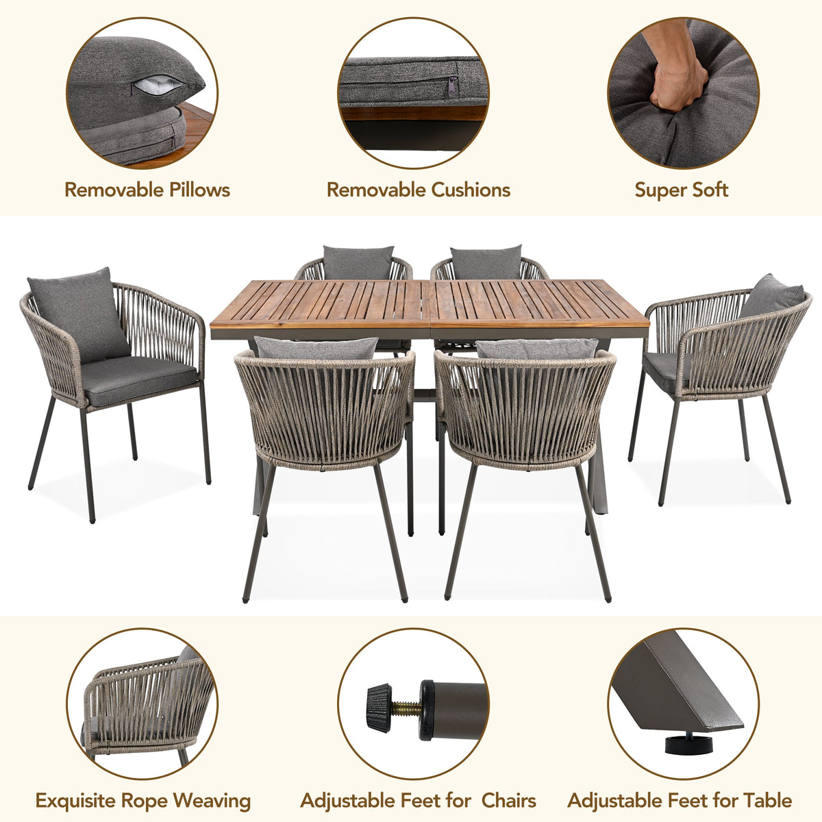 7 Pieces Patio Dining Set, All-Weather Outdoor Furniture Set with
