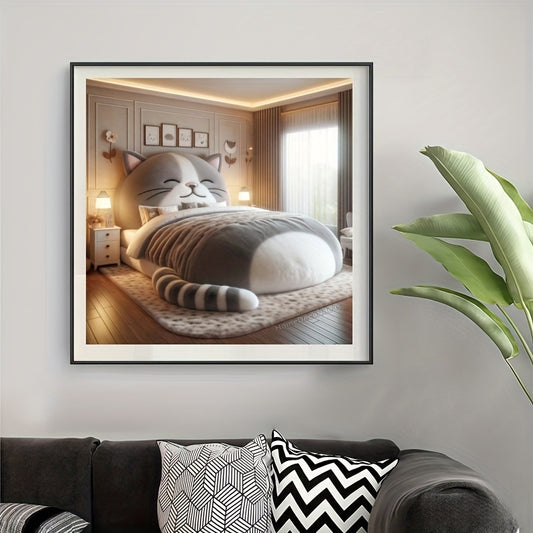 1pc 50x50cm/19.69x19.69in Frameless DIY Diamond Painting Kit, Cute Cat Design with Round Acrylic Diamonds - Perfect Gift for Family & Friends, Creative Art Craft for Home Decor