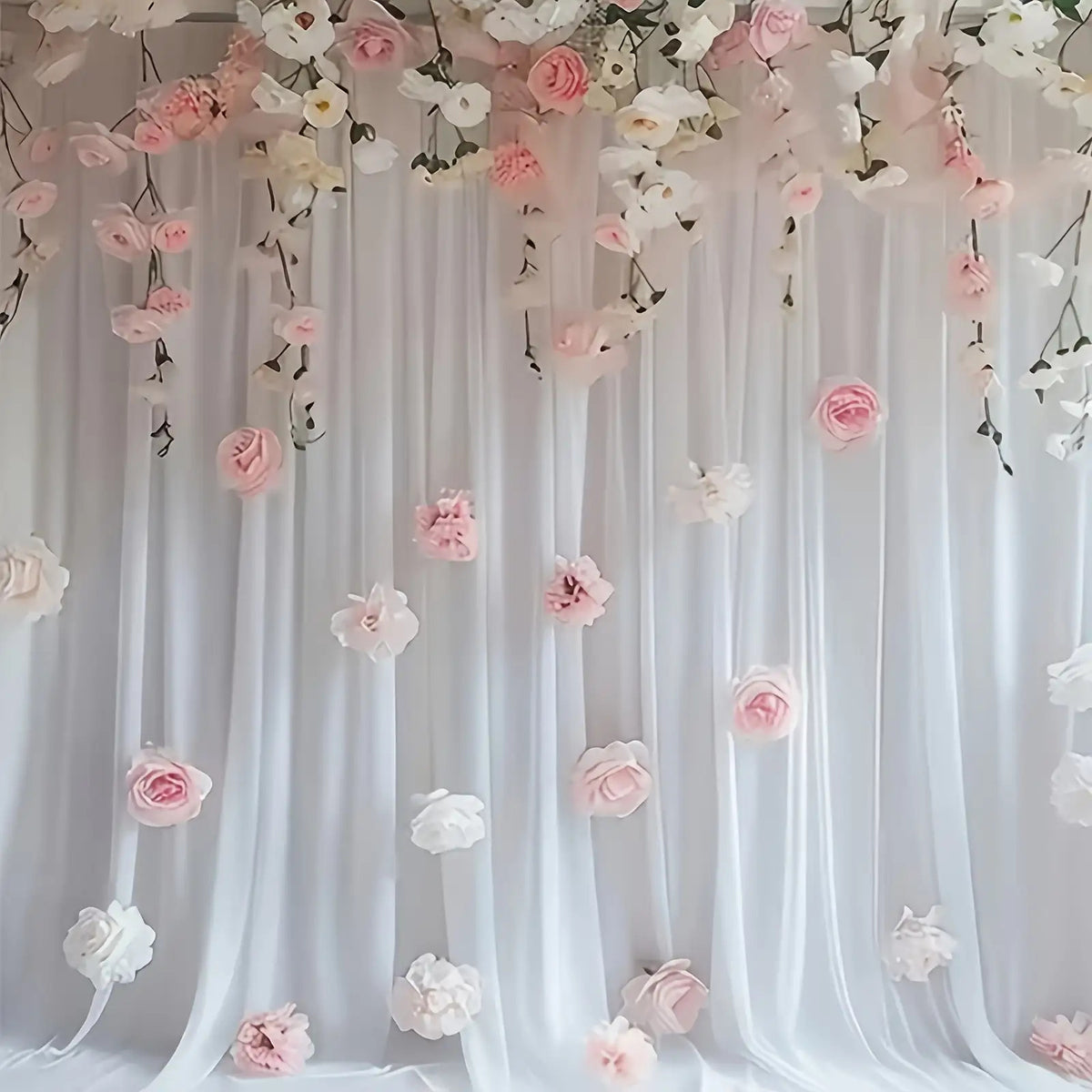 111pcs Elegant White & Pink Rose Waterfall Wreath Set with 100 Artificial Roses, 1 Transparent Rope & 10 Adhesive Hooks - Soft Layered Petals, Durable Plastic Flowers For Weddings, Bridal Parties, Birthdays, Valentine'S Day Decorations - Easy To Han