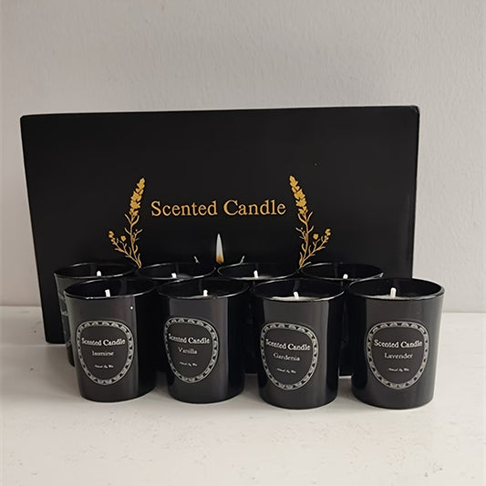 Candle Set, Soy Wax, 8 Scents, Lemon, Lavender, Rose, Vanilla, Jasmine, Mint, Gardenia, Rosemary, with Glass Bottle, for Indoor Use, for Christmas, Halloween, Easter, Valentine'S Day, Graduatio