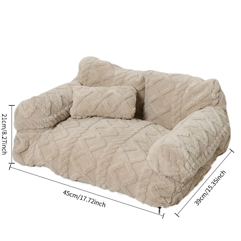 Pet Sofa Bed - Removable and Machine Washable Cover, All-Season Cozy Design in Soft Polyester Striped Khaki Color – Ideal Gift for Pet Lovers, Perfect for Small Cats & Dogs, Great for Winter