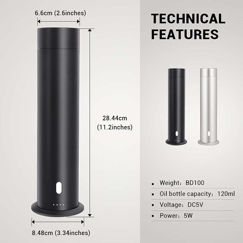 Hailonggong-BD100 Smart Floor Standing Cylindrical Diffuser - USB-Powered, No Battery Needed, 36V Safe Operation, Sleek Black & Gray Design for Home, Office, Hotel Use, Office Fragrance, Modern Aesthetic, Durable Construction, Air Freshener For Home, Air