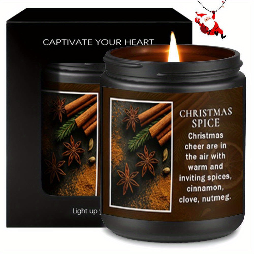 1pc Long-Lasting Lavender Scented Candle - Christmas Spice with Star Anise, Cinnamon, Clove, Nutmeg, Pine - Soy Wax Holiday Candle in Bottle - for Home, Office, Party Decor - Ideal Christmas Gift for Women, Men, Family - Festive Ambient Lighting, Cozy Wi