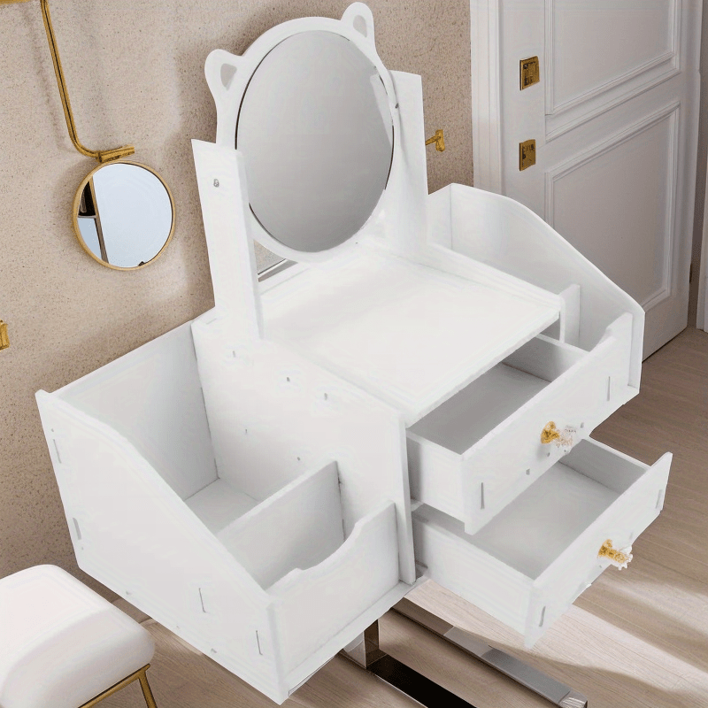 1pc Elegant White Makeup Storage Box with Golden Handle - Multi-Compartment Vanity Organizer with Decorative Drawer & Polished Surface, Space-Saving Countertop Design for Bathroom, Dressing Room, Makeup Table - Durable Plastic Cosmetic Organizer for Skin