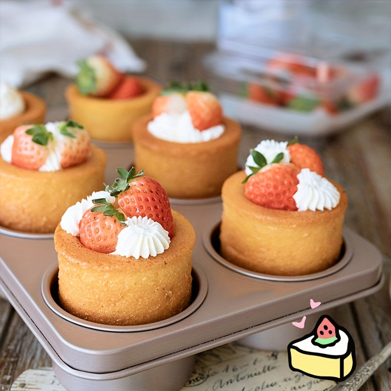 Golden Double-Sided Six-Cup Non-Stick Coating Convex Column Design Cake Mold, Quick Release Non-Stick, Smooth Rounded Edge Design, Stable Non-Slip Bottom, Suitable for Home, Party, Bakery Making Bread and Cakes, Essential Baking Supplies