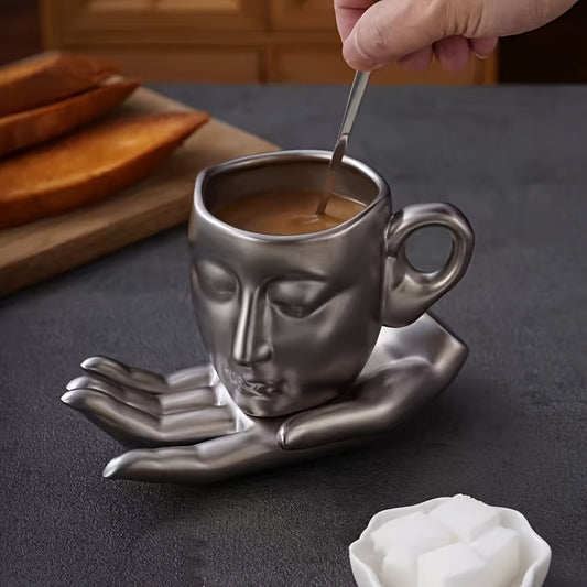 1pc of 260ml European-style retro ceramic face coffee cup, uniquely designed high-value latte art mug with a creative couple's set including cups and saucers