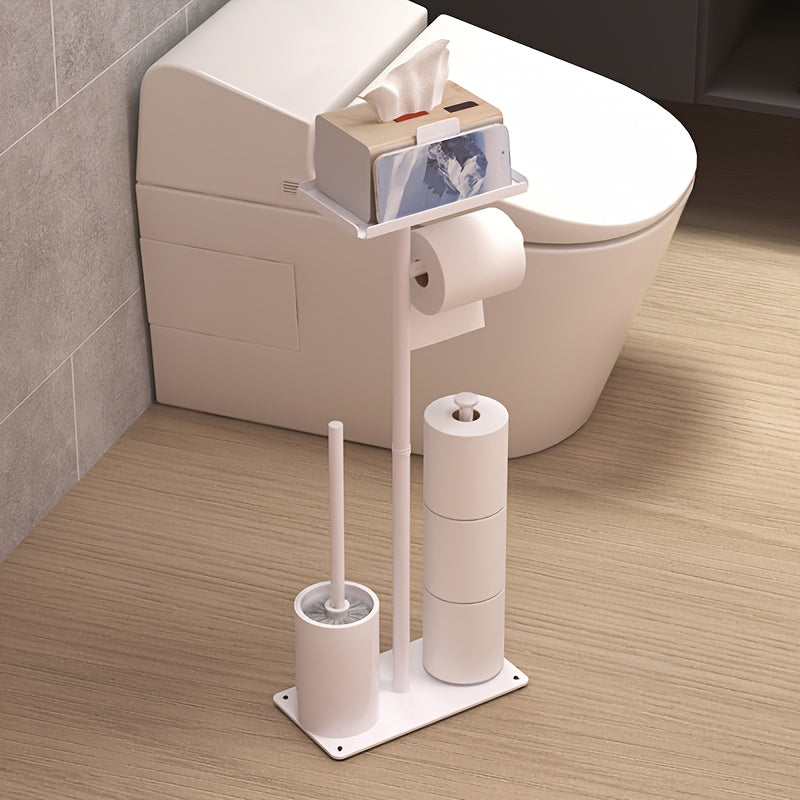 1pc Toilet Paper Holder, Toilet Brush and Stand Set with Built-in Storage Space - Freestanding Bathroom Organizer, Suitable for Home and Hotel Use, Bathroom Decor