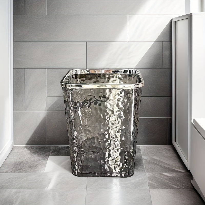 Elegant Translucent Trash Can with Golden Accents - High-Aesthetic Value, Square Plastic Design for Home, Kitchen, Bathroom, Office, and Bedroom Decor, Bathroom Trash Can | Modern Aesthetic | Durable Plastic, Bathroom Decor