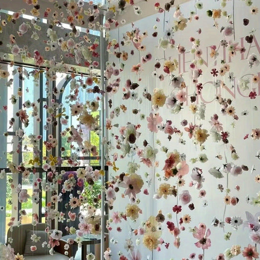 50pcs DIY Colorful Artificial Suspended Flower Door Curtain Set Colorful Hanging Flower Decorations with Falling Petals in Random Colors, Creating a Rain Curtain Waterfall Scene Free 10 Transparent Ceiling Hooks And 50 Meters of Fishing Line Suitable for