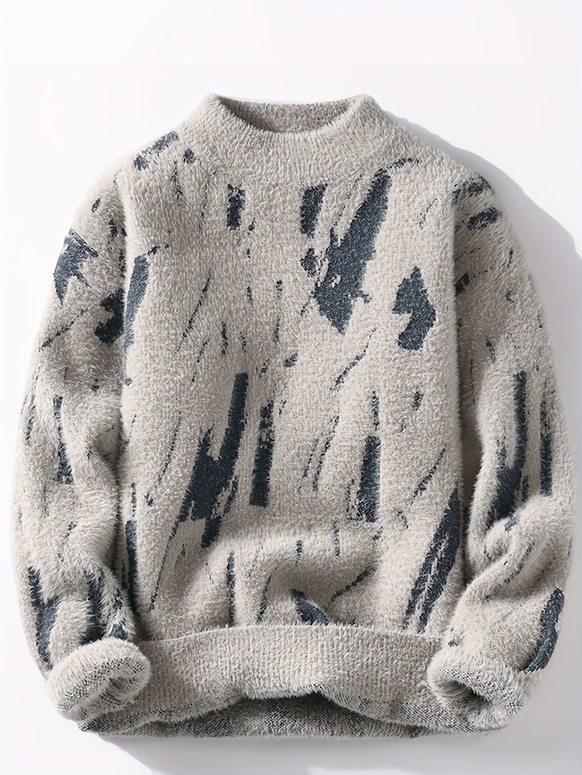 New Autumn-Winter Round Neck Men's Sweater, Loose Fashion Personality Knitwear, 673 Warm Thick Pullover Top