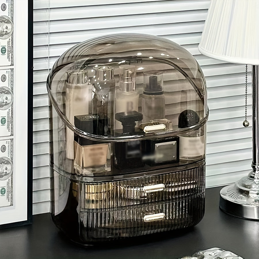 Large Acrylic Cosmetic Organizer - Dust-Proof Vanity Skincare Storage Box with Lid, Spacious Countertop Makeup Holder for Bathroom Essentials