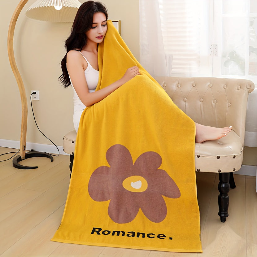 1pc Premium 100% Cotton Oversized Bath Towel with Butterfly Design, 70cm x 140cm (27.56in x 55.12in), 495gsm, Ultra-Soft & Absorbent, Hand Wash Only, Modern Green with Pink Accents, Perfect for Bathroom Decor