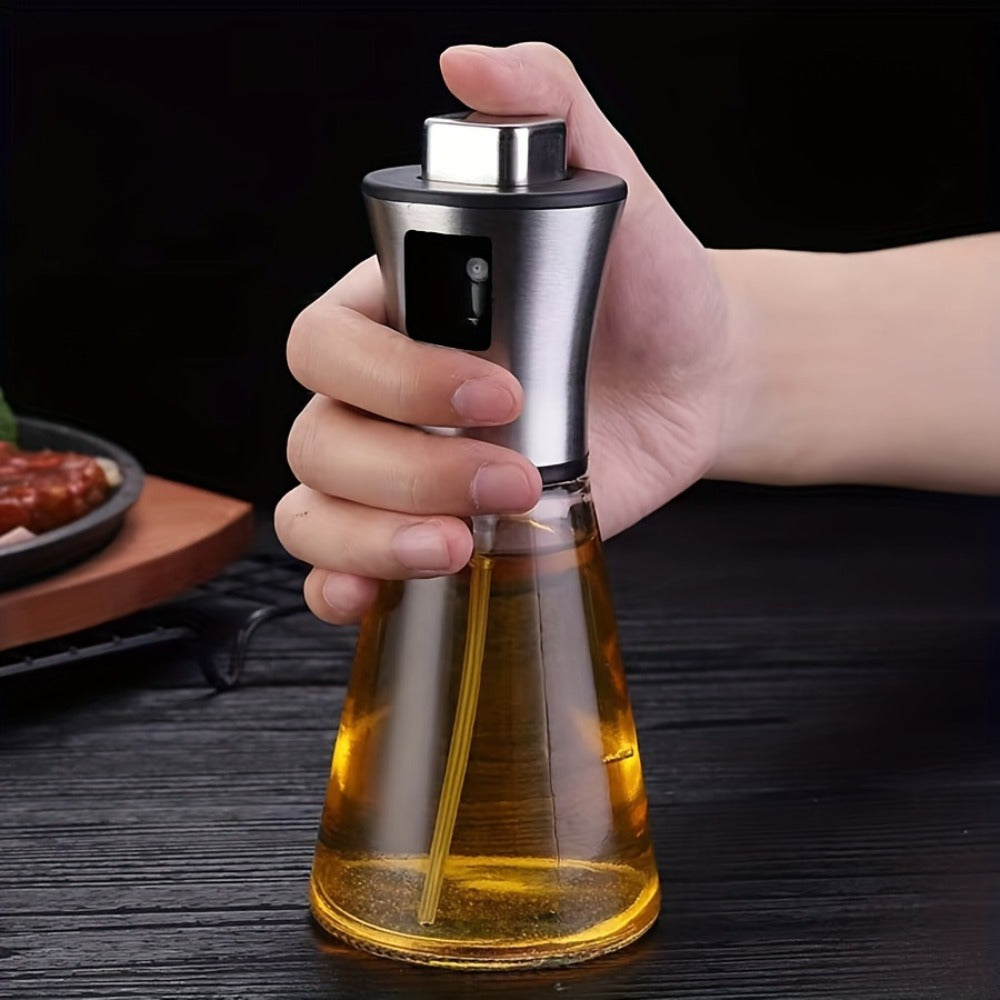 Stainless Steel Glass Oil Sprayer - Large Capacity Pressurized Spray Bottle, BPA-Free Triangular Design Suitable for Olive Oil and BBQ Oil | Perfect Kitchen Essential, Ramadan Gift | Non-Toxic Material, Oil Dispenser, Oil Dispenser Bottle For Kitchen, Oi