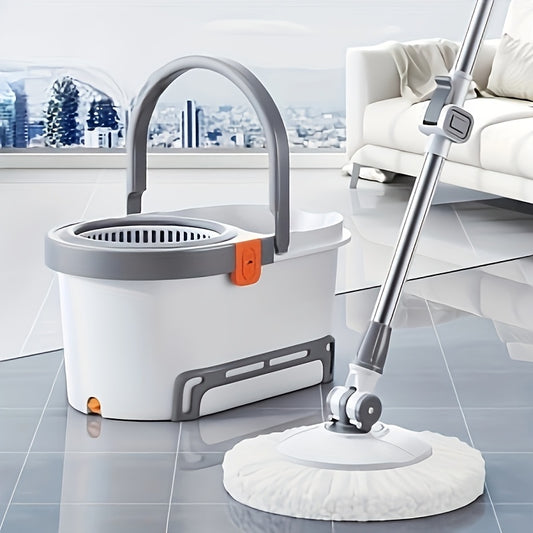 360° Rotating Mop and Bucket Set, Bathroom Mop Bucket, School Bathroom, 5 Microfiber Mop Replacement Heads, and Stainless Steel Adjustable Handle for Floor Cleaning, Bucket-Style Floor Cleaning System