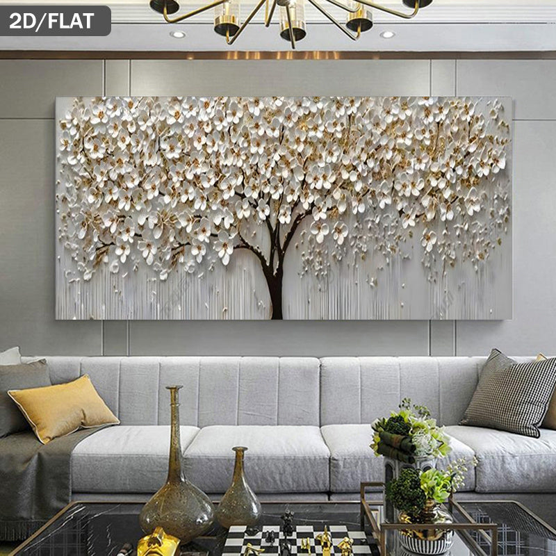 Frameless Canvas Print of a Cherry Blossom Tree, Measuring 39.37 by 78.74 Inches (100 by 200 Cm), Perfect for Modern Wall Decor in Living Rooms And Bedrooms.