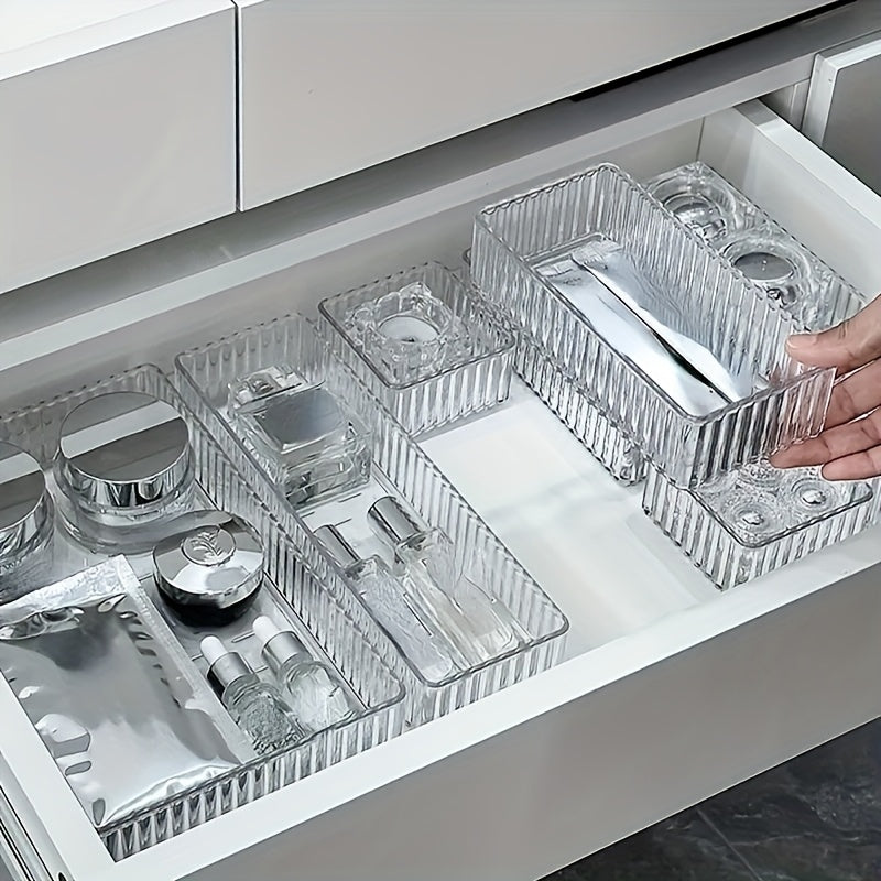 10pcs Transparent Plastic Storage Boxes with Built-in Drawer - Ideal for Makeup, Skincare, and Miscellaneous Organizing, Vanity Organizers|Sleek Finish|Clear Design, Makeup Organizers