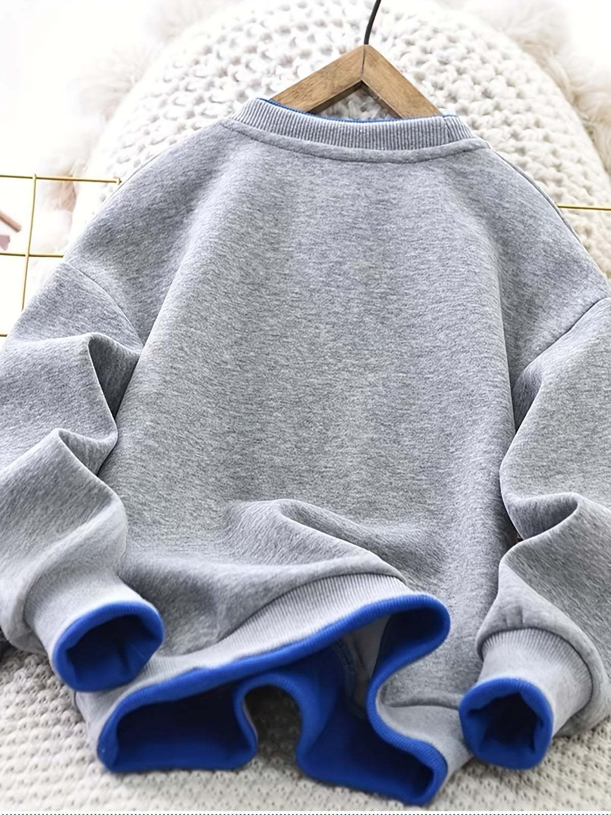 Boys' Spring and Autumn Trendy Round Neck Sweatshirt, Faux Two-Piece Design, Embroidery Craftsmanship, Stylish Regular Fit Top with Cartoon Pattern