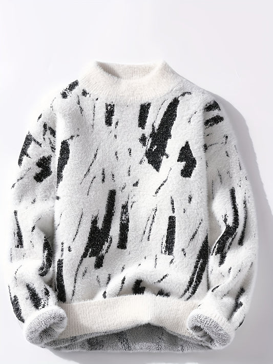 New Autumn-Winter Round Neck Men's Sweater, Loose Fashion Personality Knitwear, 673 Warm Thick Pullover Top