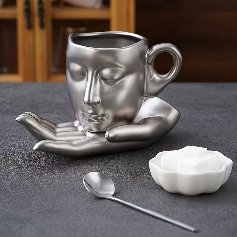 1pc of 260ml European-style retro ceramic face coffee cup, uniquely designed high-value latte art mug with a creative couple's set including cups and saucers