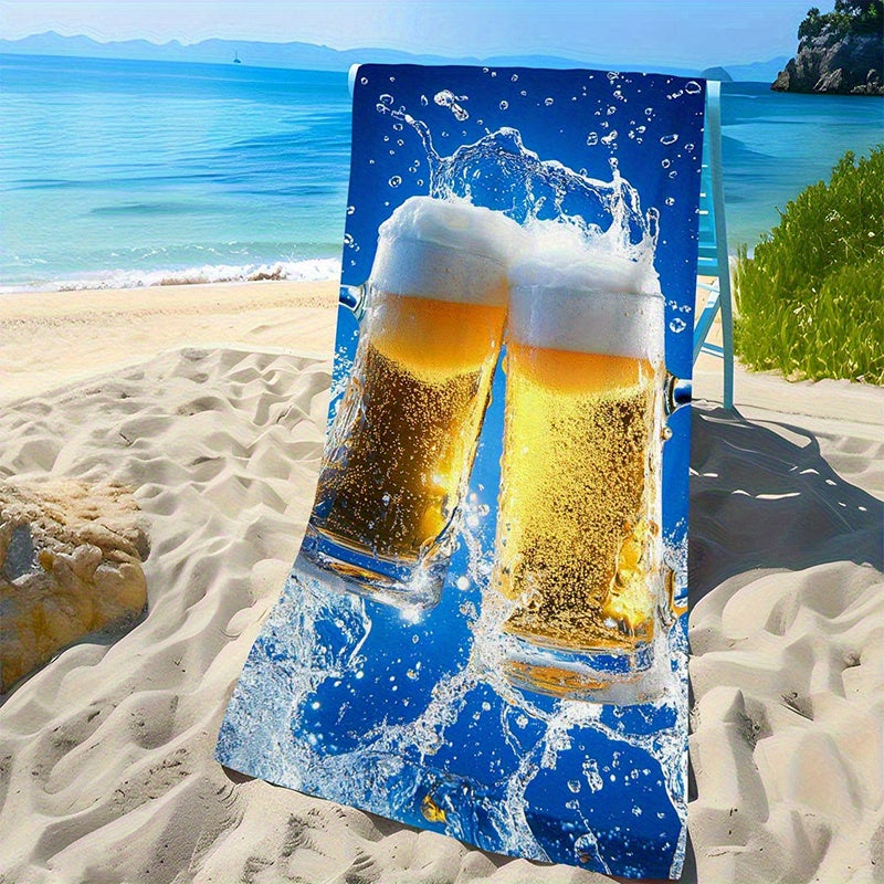 1pc Funny Beer Mug Beach Towel - Quick-Dry Microfiber Swimming Pool & Camping Towel, Lightweight Bath Mat for Adults, Yoga, Travel - Machine Washable with Beer Splash Design - Perfect Gift for Beer Lovers, Beer Gifts, Yoga Blanket, Playful Pattern, Durab