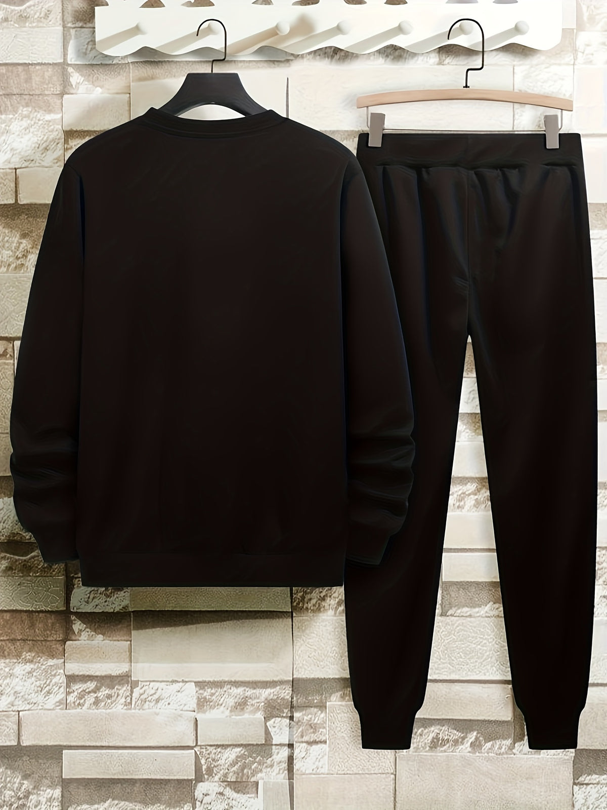 2-Piece NO DAYS OFF Outfit for Men: Crew Neck Long Sleeve Pullover Sweatshirt and Drawstring Sweatpants Joggers Set for Spring Fall