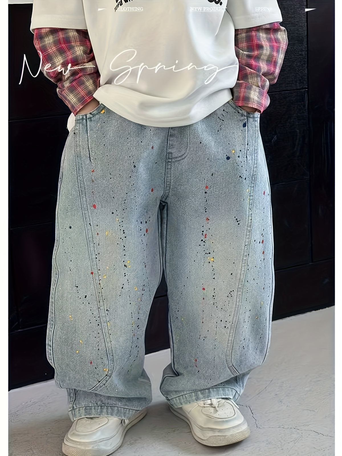 Boys' Loose Fit Washed Denim Jeans with Colorful Paint Splatter Print - Casual Spring, Summer & Fall Pants for Kids, Denim Jeans for Girls, Boy Jeans, Trendy Kids Wear, Nonstretch Fabric