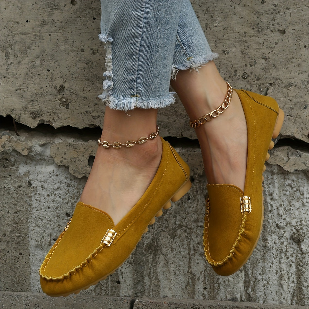 Women's Round Toe Loafers, Solid Comfortable Slip On Shoes, Women's Footwear