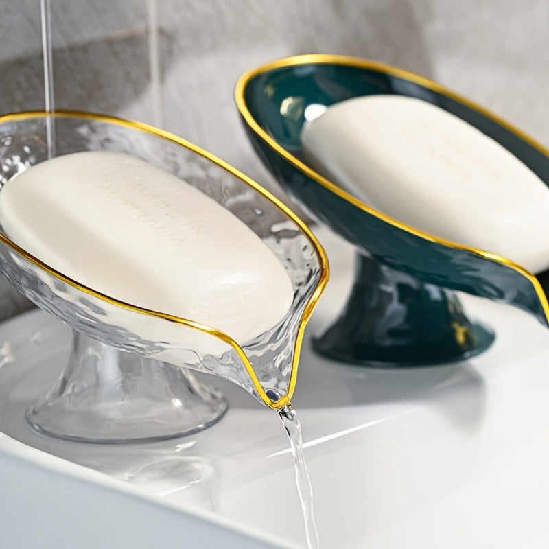 1pc Oval Soap Dish with Drainage Holes - Durable Plastic Bathroom Organizer, Green & White Modern Design for Soap, Toothbrushes & Toiletries Storage, Countertop or Sink Accessory, Soap And Toothbrush Holder, Decorative Drainage Feature