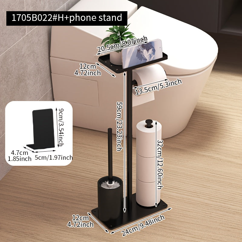 1pc Toilet Paper Holder, Toilet Brush and Stand Set with Built-in Storage Space - Freestanding Bathroom Organizer, Suitable for Home and Hotel Use, Bathroom Decor