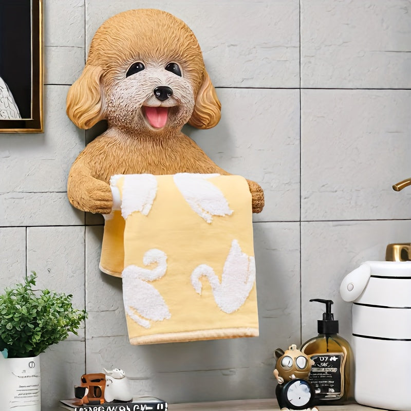 Adorable Resin Dog Tissue Holder - No-Drill Wall Mount, Perfect for Bathroom Decor & Gifts