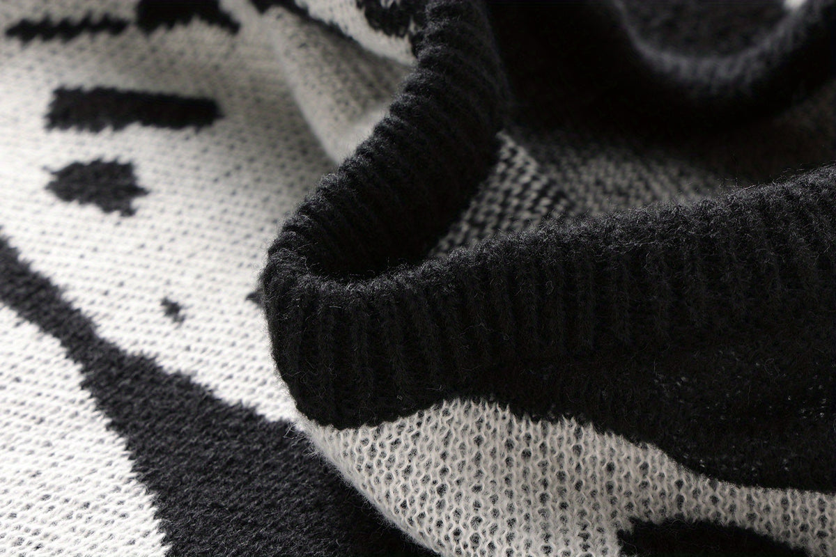 Cozy Panda Crew Neck Sweater - Novelty Cartoon Knit Pullover for Men - Warm, Slightly Stretchy, Casual Fall Winter Wear with Fun Panda Pattern
