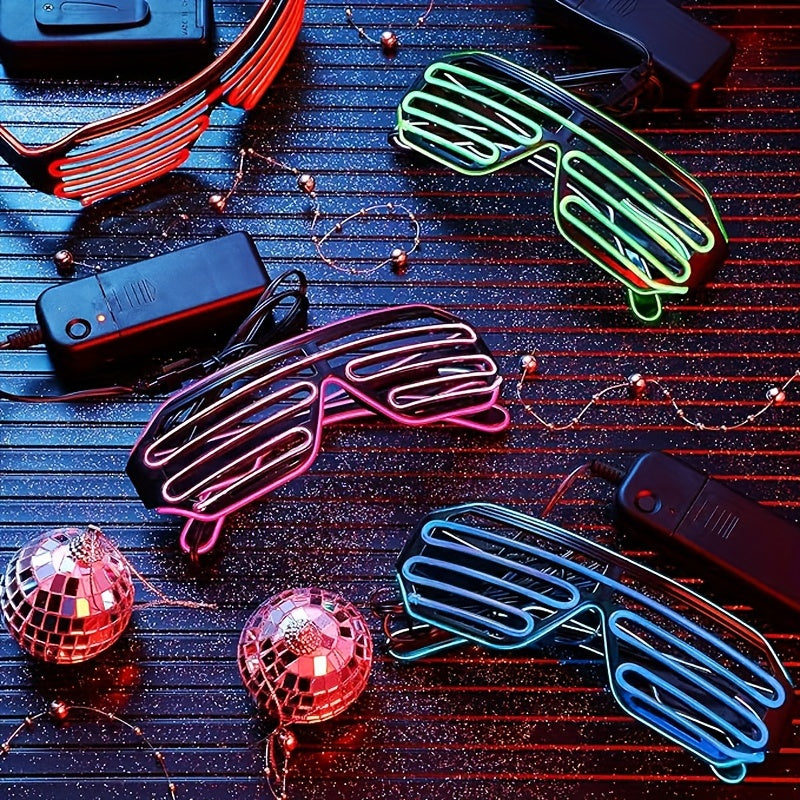 LED Party Glasses with Neon Eyes - Glow-in-the-Dark Blinking Effect, No Batteries Needed, for Club, Rave, Costume Parties, Birthdays, Halloween, Christmas, St. Patrick'S - Ages 14+ (Safe for sensitive eyes, non-washable), Glow Party Supplies, Club Night
