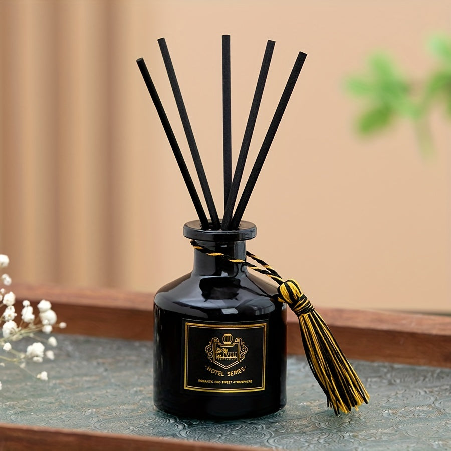 1pc Elegant Glass Fragrance Diffuser with Black Bottle & Tassel – Versatile Air Freshener for Bathroom, Home, Car, and Outdoor Use, Aromatherapy Diffuser