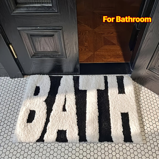 1pc Non-Slip Bath Mat - Ultra Absorbent Quick-Dry Bathroom Rug with Bold "BATH" Text, Extra Large Bath Mat (1.8m+ or 2.16m²), Anti-Slip PVC Backing for Shower, Tub, Entryway - Modern Bathroom Decor Rug, Bath Mats for Bathroom, Contemporary Decor