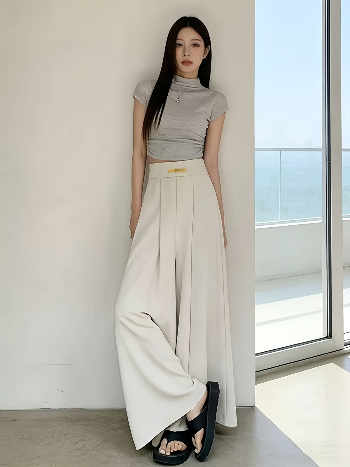Yamamoto Skirt Pants Women Summer Versatile Outerwear Mom Outfit High Waist Fashionable A-line Half Skirt Hanging Casual Wide Leg Straight Leg Pants Skirt Women
