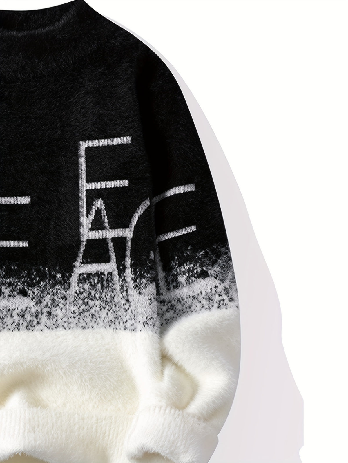 SENMEIGUO Men'S Casual Round Neck Sweater, Thickened Warmth, Fashionable Trendy Pullover Knitwear, Long Sleeve, Letter Pattern, Slim Fit, Knitted Fabric, for Autumn/Winter