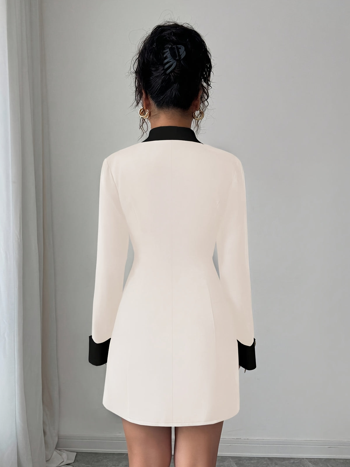 Women's Autumn French-Style Elegant Front Double-Breasted Short Dress for Evening Parties/Sister Gatherings/Night Out/Dating/Commute and Daily Wear