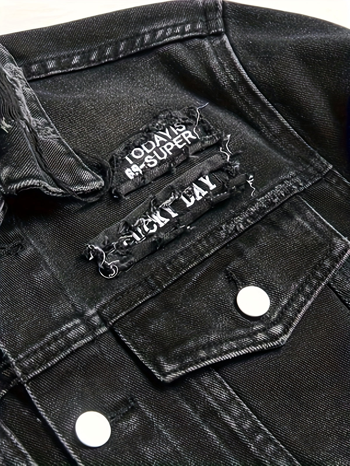 Men's Black Distressed Jacket - Vintage Streetwear Coat with Button-Up Front, Non-Stretch Fabric - Machine Washable Casual Outerwear for Everyday & Formal Events, Versatile Clothing, Classic Collar, Quality Stitching, Stylish Outerwear, Urban Style