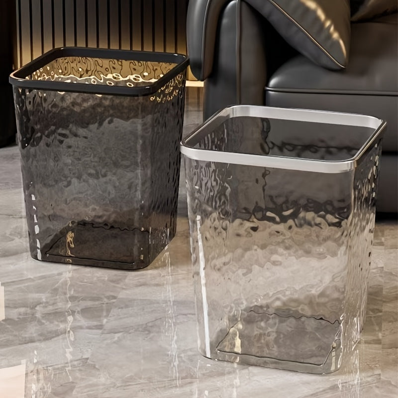 Elegant Translucent Trash Can with Golden Accents - High-Aesthetic Value, Square Plastic Design for Home, Kitchen, Bathroom, Office, and Bedroom Decor, Bathroom Trash Can | Modern Aesthetic | Durable Plastic, Bathroom Decor