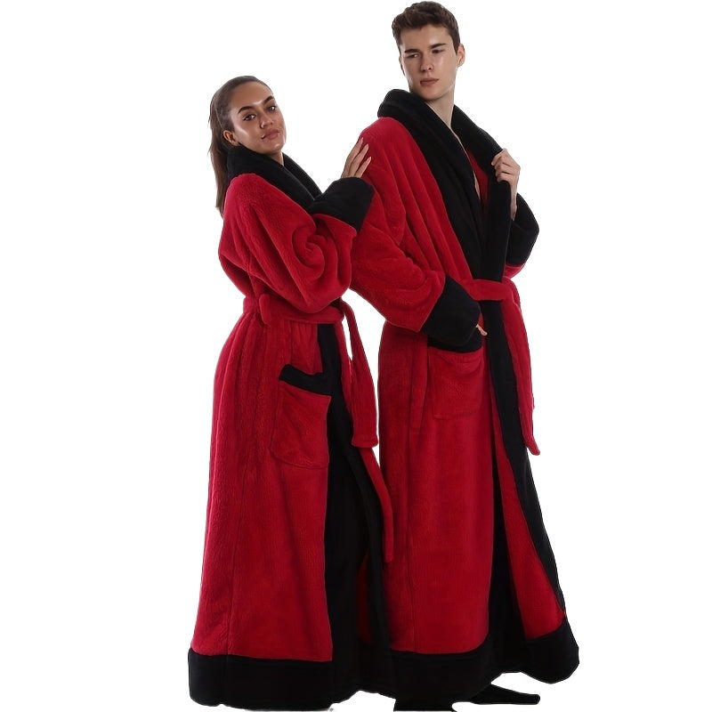 A Luxurious Bathrobe - Thick, Full-Length, Made of Coral Fleece - Elegant Sleepwear for Women/Men, Suitable for Spa And Casual Home Wear - Available in Red, Black, And Gray - Easy-Care Bathrobe with a Modern Design.