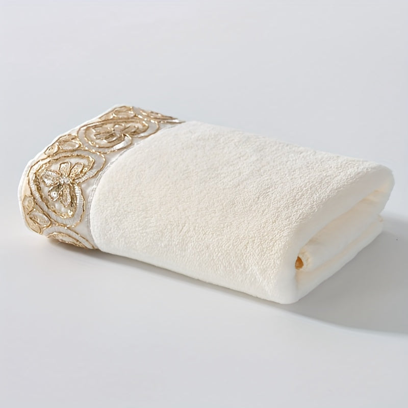 4pcs Set 2pcs 34*75cm+2pcs 70*140cm Romantic Love Lace Towels Microfiber Coral Fleece Soft Comfortable Absorbent Non-Shedding Hair Washing Bath Towel Bath Towel Set for Home Use