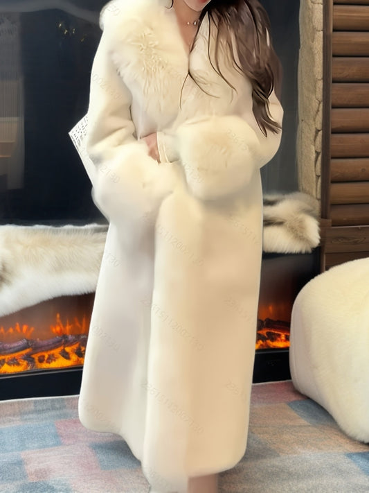 Women'S Elegant Faux Fur Coat - Long Sleeve, Warm Winter Outerwear with Flared Hem, Solid Color, Versatile for Casual to Formal Wear, Perfect for Fall/Winter, Winter Coat, Fur Coat For Women Winter, Fur Jacket For Women, Fur Coat Women, Fur Coat Long, Ja