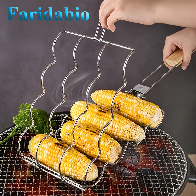 1pc Metal Grill Basket | Suitable for Corn, Fish, Vegetables, Steak, Shrimp - Non-Stick Coating, Corn Clip Rack, Outdoor Cooking Tools, No Battery Required, Ideal for Gifts, Faridabio