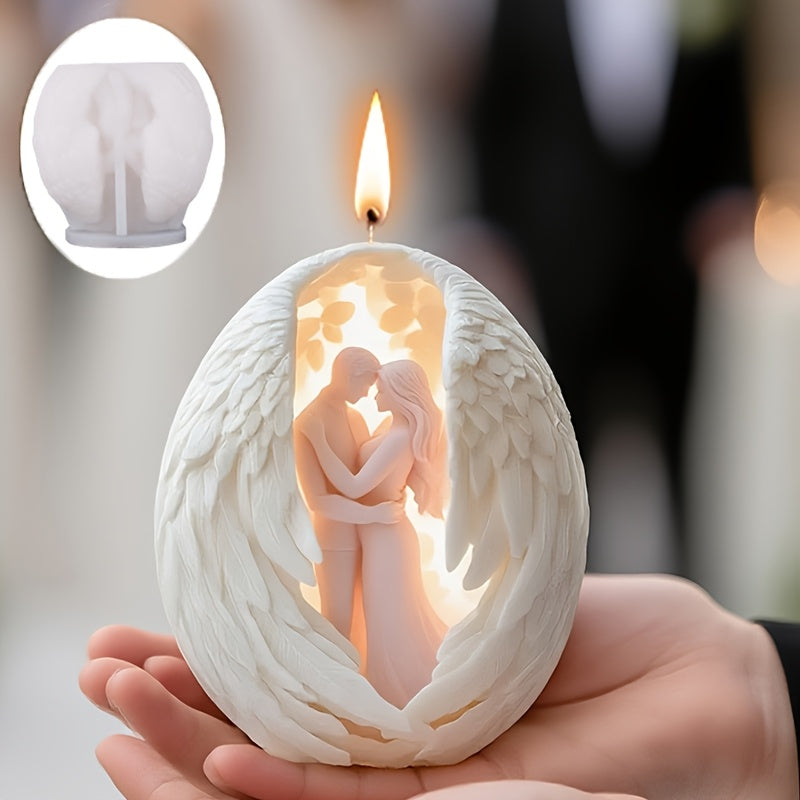 Romantic Valentine's Day Couple Wings Candle Silicone Mold, 3D Standing Lovers in Feathers, Flexible & Easy-Release DIY Aromatherapy Craft Tool for Scented wax/Plaster/Resin/Cement – Perfect Home Decor Gift or Party Souvenir, Candle Making Supplies, Eleg