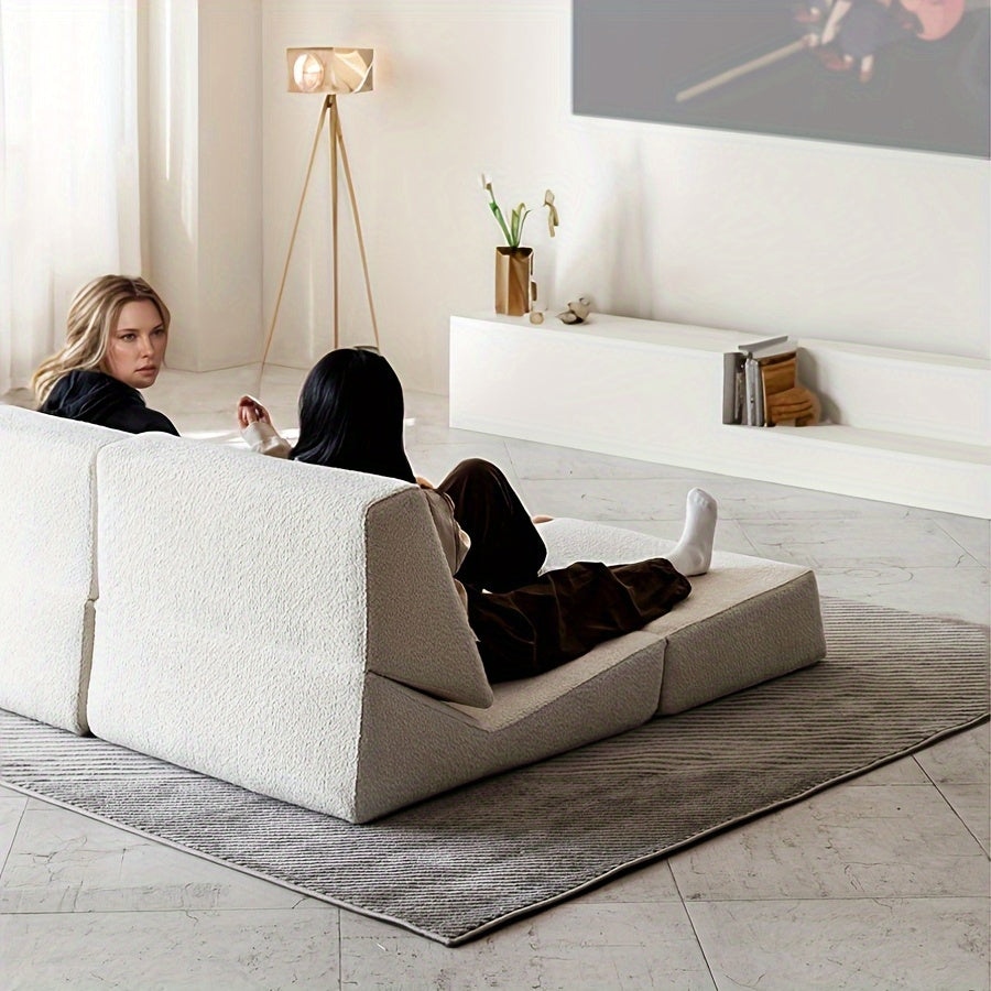 Space Memory Foam Cube Lazy Sofa - Foldable Folding Bed with Anti-Collapse System, Portable for Living Room, Bedroom & Study | White, No Assembly Required, Multi-Purpose Use, Space-Saving Furniture, Minimalist Design, Collapsible Sofa Bed | Minimali