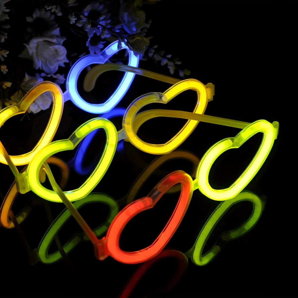 6pcs NICEGLOW Glow Heart Glasses - Neon Purple & Green, Glow-in-the-Dark Party Accessories for Halloween, Christmas, Weddings, Birthdays & More, Individually Wrapped in Aluminum Foil Bags, Party Favor Supplies | Glow-in-the-Dark Decor | Plastic Construct