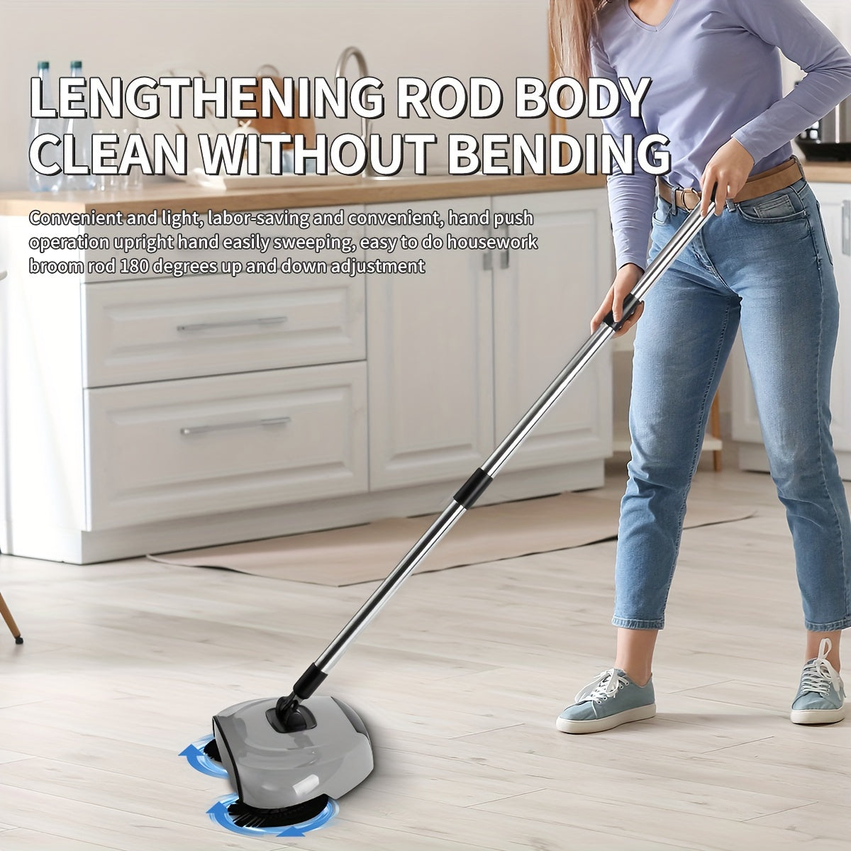 3-in-1 Manual Floor Cleaning System | Push Broom, Mop & Dustpan Combo for Hard Floors | Durable Plastic | Ideal for Bedrooms, Kitchens, Living Rooms | Efficient Sweeping and Easy Storage, Manual Cleaning System | Practical Cleaner | Combined Dustpan, Cle