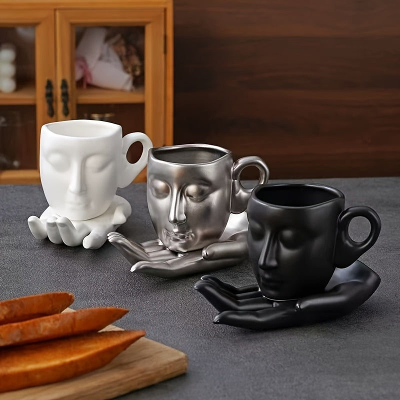 1pc of 260ml European-style retro ceramic face coffee cup, uniquely designed high-value latte art mug with a creative couple's set including cups and saucers